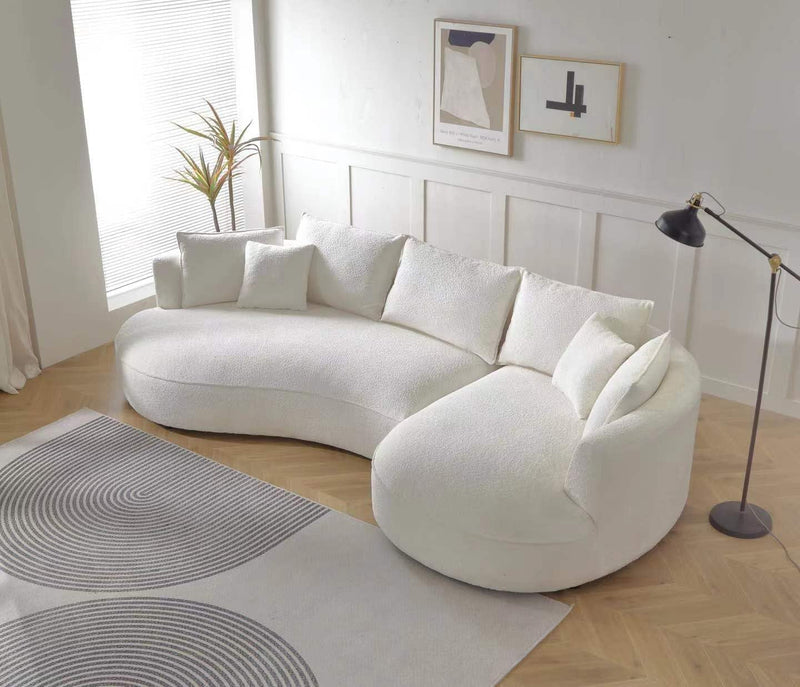 124.8'' Modern Curved Fabric Sectional Sofa Couch, Upholstered Couch with Pillows, Right Hand Facing Sofa for Living Room (White Right-Facing)