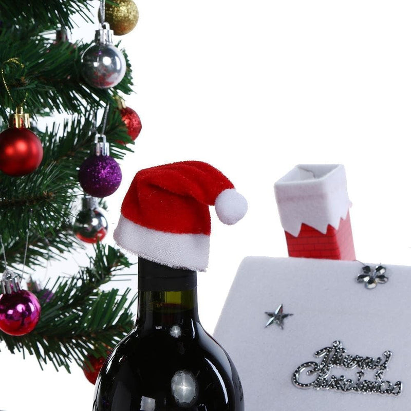 10Pcs Mini Santa Hat Wine Bottles Cover Home Christmas Decor