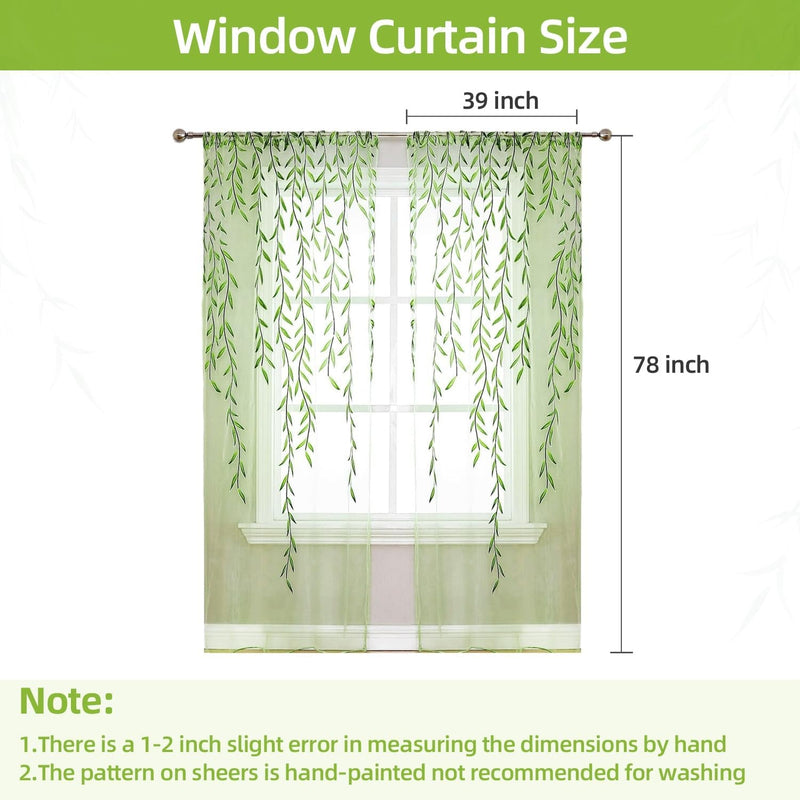 BROSHAN Green Sheer Window Curtains-Pocket Design Sheer Curtains Pretty Vine Curtains 2 Panels Leaf Pattern Curtain Sheers Voile Sheer Window Curtain Panels for Kids Bedroom Living Room Nursery