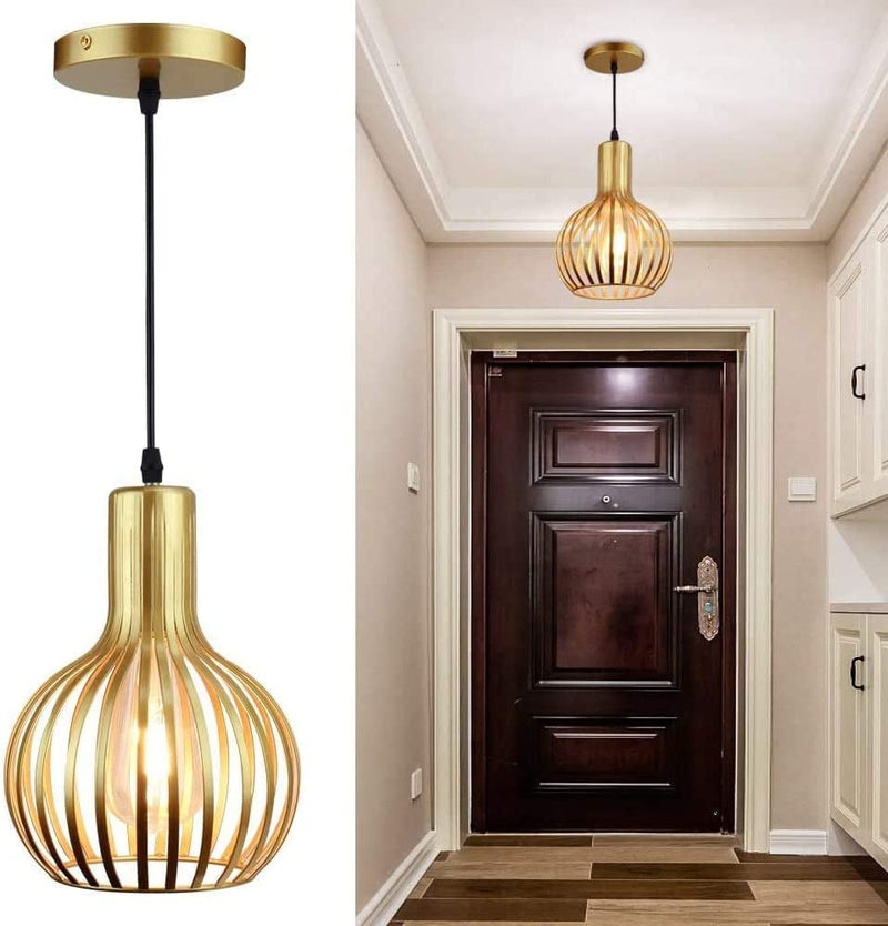 DLLT 2-Pack Gold Pendant Light Fixtures, Adjustable Pendant Lighting over Sink, Farmhouse Metal Pendant Lights Kitchen Island, Vintage Brass Hanging Light for Living Room, Dining Room, Bedroom, E26