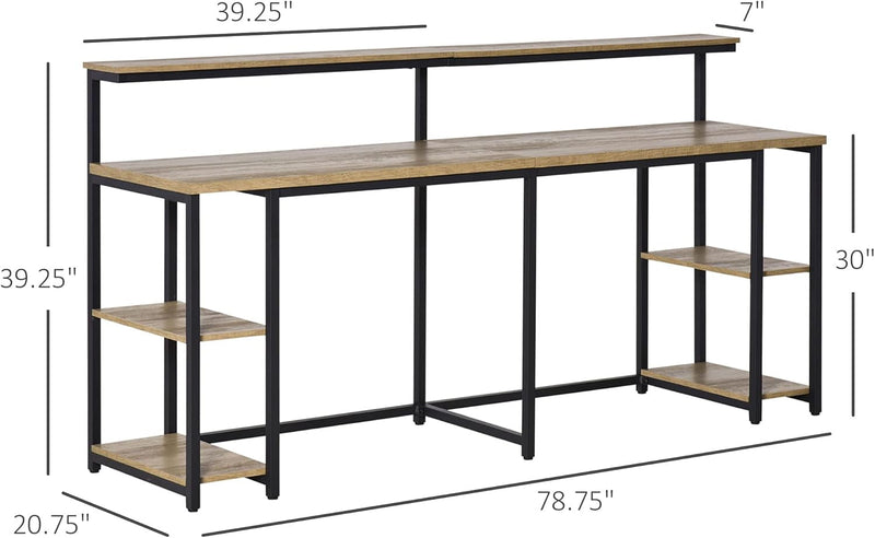 HOMCOM 78.75 Inches Double Computer Desk for Two Person, Extra Long Home Office Desk with Monitor Shelf and CPU Stand, Brown