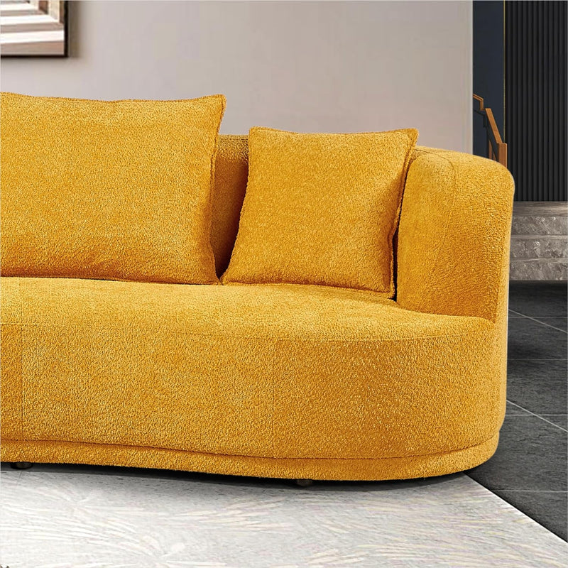 110" Cloud Curved Sofa for Living Room Mid-Century Sofa with 360 Degree Swivel Chair 4 Throw Pillows Comfy Boucle Couch, Luxury 5-Seat Leisure Deap Seat Sectional Sofá Yellow