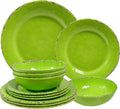 12 Pcs Melamine Dinnerware Sets,Service for 4,Nonbreakable BPA Free Dishes Set with Plates and Bowls Sets for Everyday Use and Patio, Rvs and Camping, Dishwasher Safe,Green