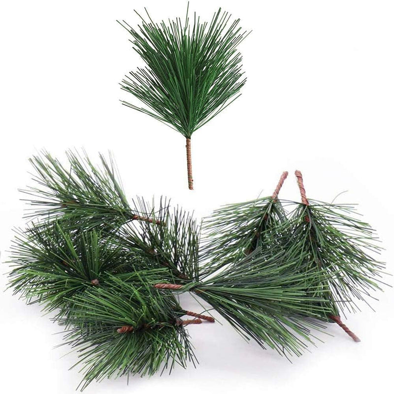 Artificial Green Pine Needles Branches Small Twigs Stems Picks for Christmas Flower Arrangements Wreaths and Holiday Decorations, 20 Branch