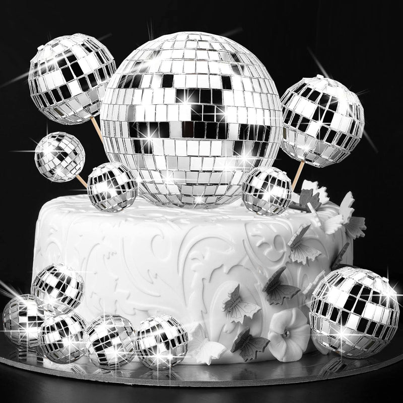 12 Piece Disco Ball Cake Toppers Disco Ball Cupcake Toppers 70'S Disco Cake Centerpiece Decor Disco Theme Cake Picks for Saturday Night Fever Party Supplies Disco Ball Dance Birthday