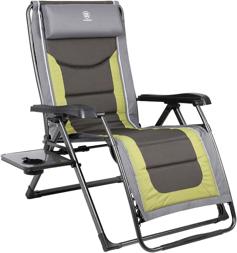 EVER ADVANCED Oversize XL Zero Gravity Recliner Padded Patio Lounger Chair with Adjustable Headrest Support 350Lbs (Olive Green)