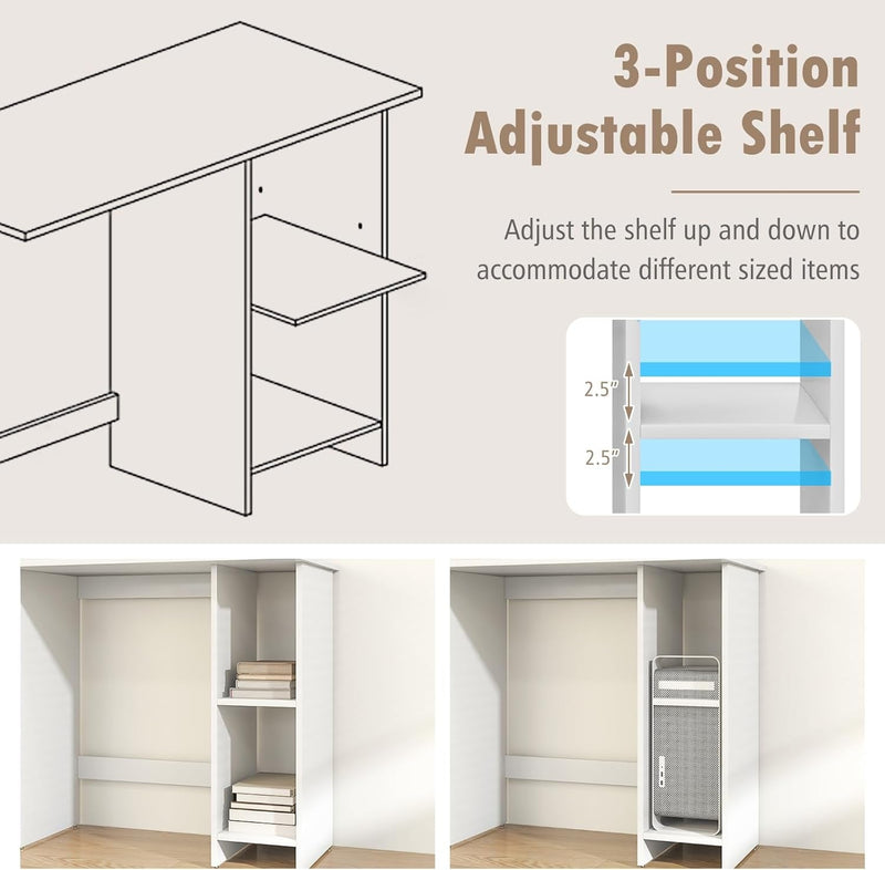 COSTWAY 31.5” Space Saving White Writing Desk, Modern Home Office Computer Workstation with Adjustable Shelf, Compact PC Table with Storage for Small Spaces/Bedroom/Dorm Rooms