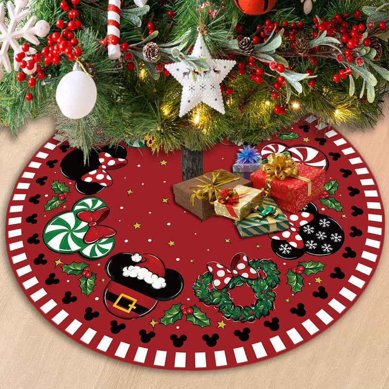 Christmas Tree Skirt 48 Inch Christmas Cartoon Mouse Tree Collar New Year Winter Xmas Tree Decor Christmas Decorations for Home Party