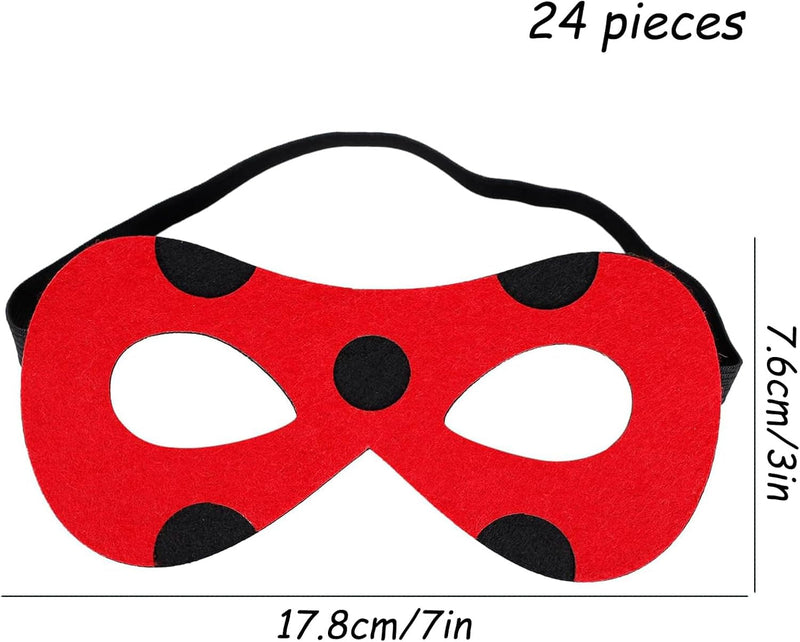 24 Pieces Lagybug Mask for Woman Girls Black Spot Red Miraculous Ladybug Mask Costume Halloween Party Cosplay Decorations