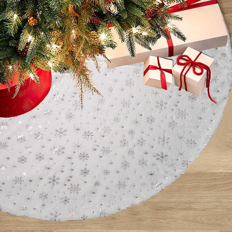 Christmas Tree Skirt Decoration 15" Mini Plush White Faux Fur Xmas Tree Skirt Deco for Christmas Party Holiday Deco