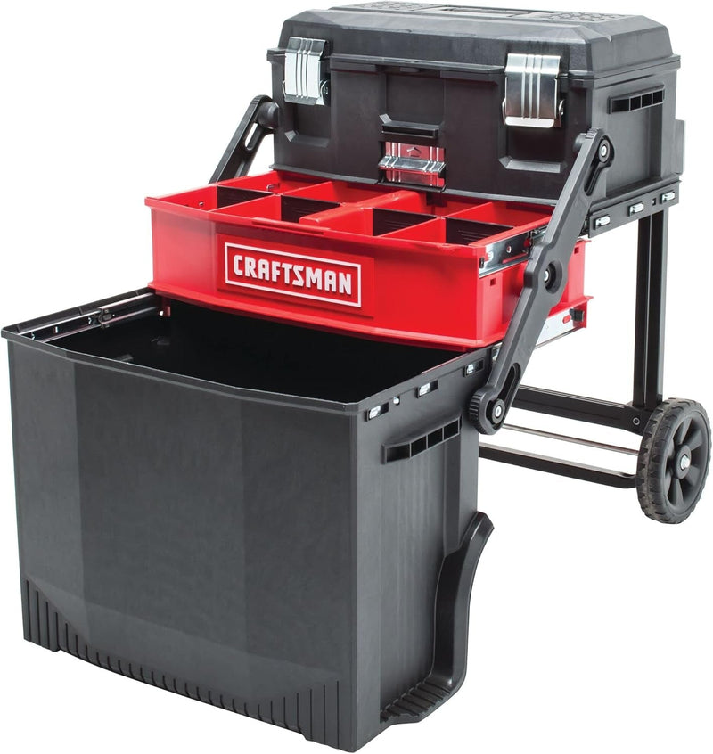 CRAFTSMAN 19-In. 3-In-1 Rolling Tool Box with Wheels, Red, Plastic, Lockable (CMST18614)