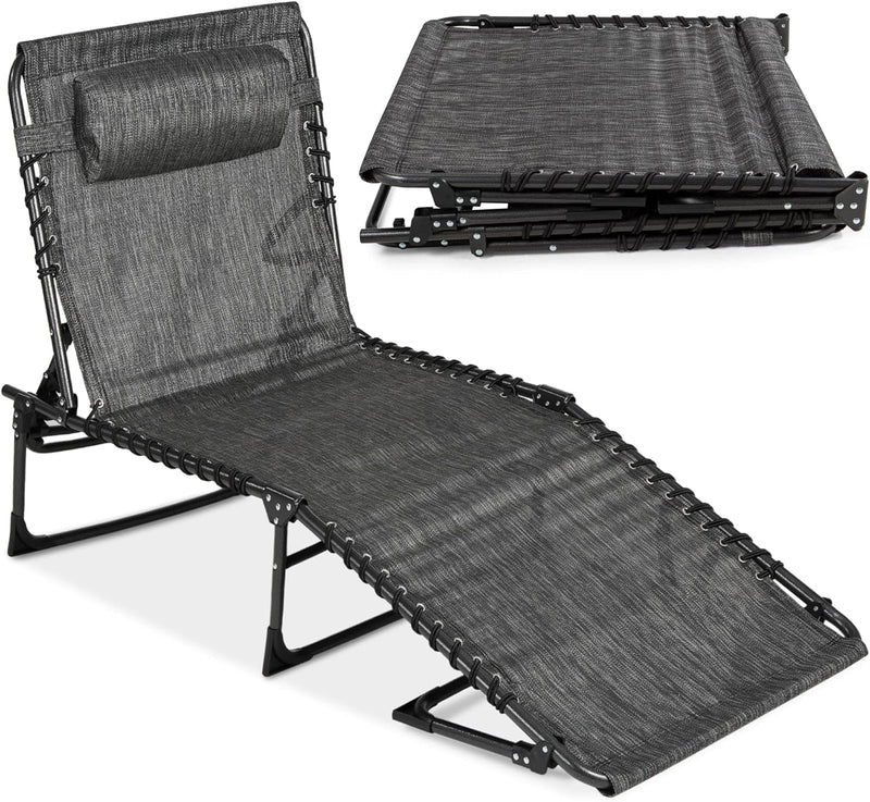 Best Choice Products Patio Chaise Lounge Chair, Outdoor Portable Folding In-Pool Recliner for Lawn, Backyard, Beach W/ 8 Adjustable Positions, Carrying Handles, 300Lb Weight Capacity - Fog Gray