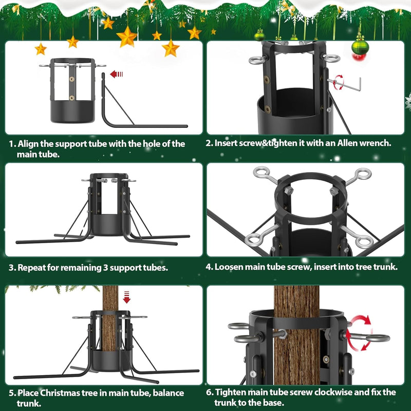 Christmas Tree Stand,Christmas Tree Base for Real Trees up to 7Ft,Heavy Duty Christmas Tree Stand Fits 1.5-4.3 Inch Pole,Black