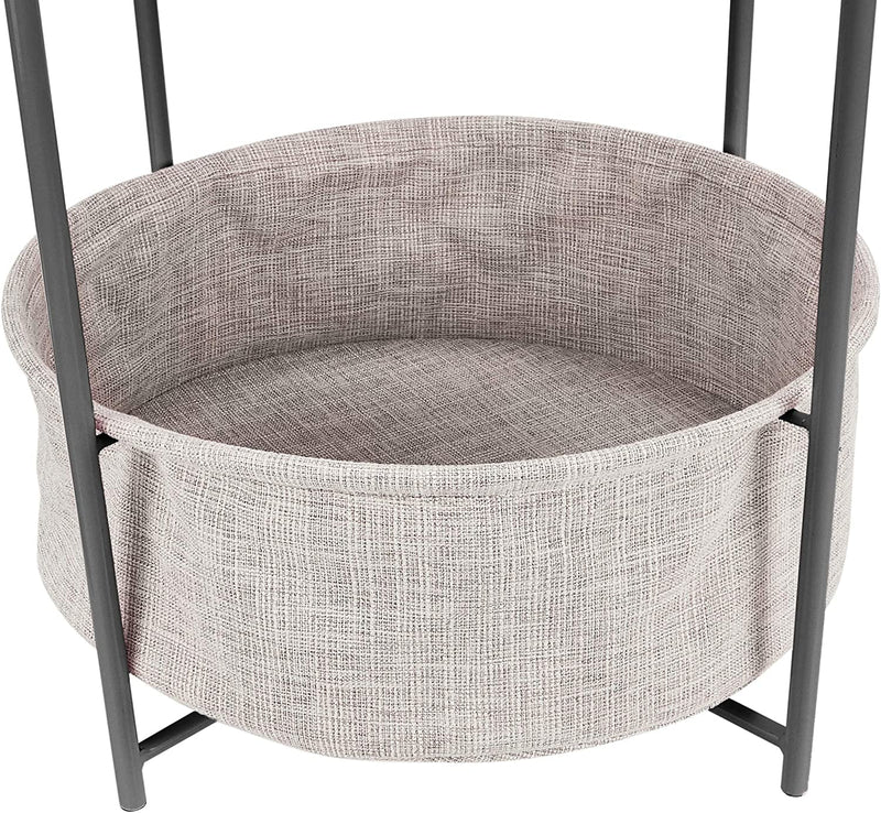 Amazon Basics round Storage End Table, Side Table with Cloth Basket, Charcoal/Heather Gray, 17.7 X 17.7 X 18.9 In