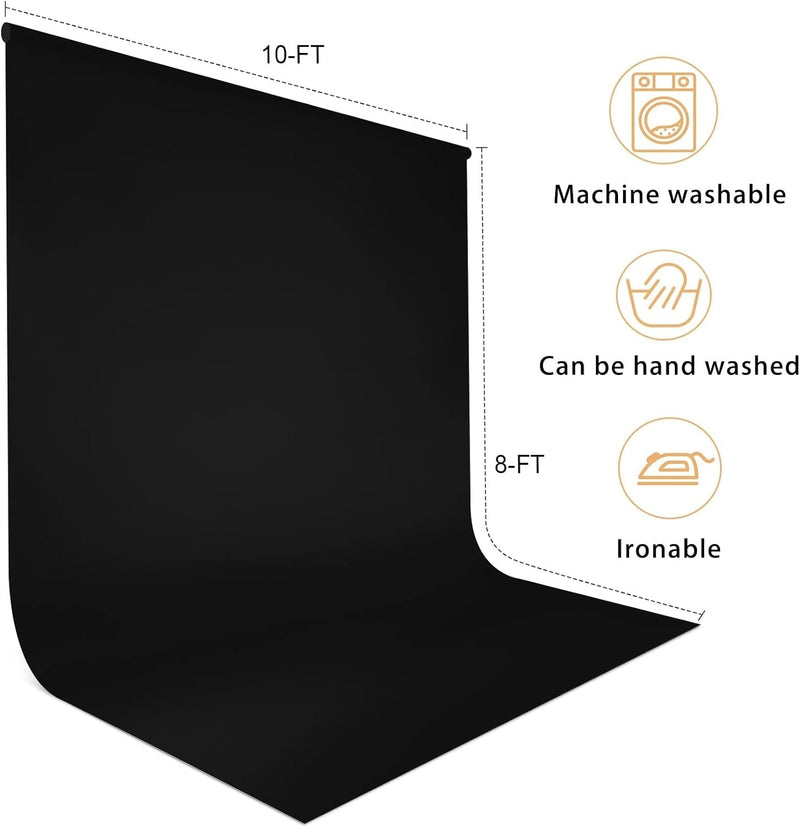 Aimosen 10X8 FT Black Backdrop Background for Photography, Chromakey High Density Polyester Fabric Black Photo Backdrop Curtain Screen Collapsible Seamless for Shoot Portraits Party Video Studio