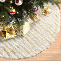 Dremisland Christmas Tree Skirt White&Silver Bronzing Luxury Faux Fur Tree Skirt with Sequin Stripes Soft Plush Xmas Tree Skirt for Winter Party Holiday Xmas Decorations (Sliver, 36Inch/90Cm)