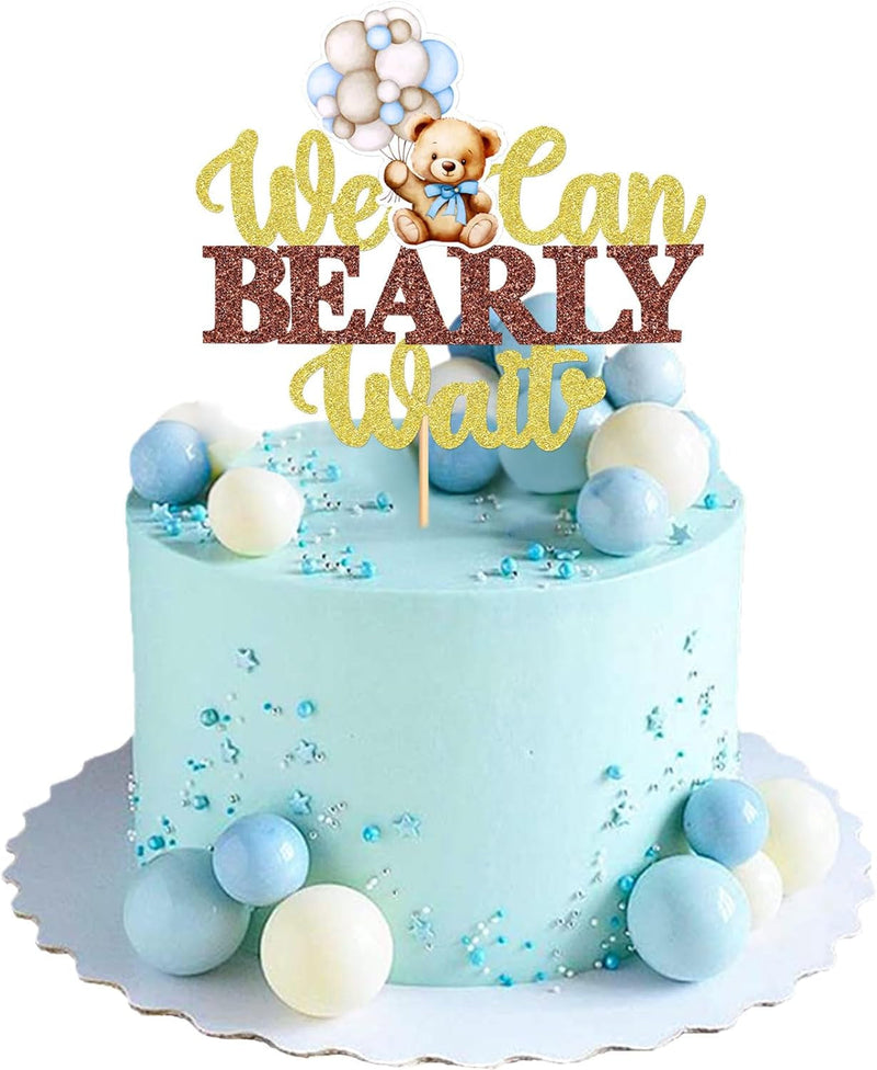 36 PCS Baby Shower Bear Cupcake Toppers Selection Baby Bear Theme Baby Shower Decorative Supplies Jungle Animal Theme Baby Shower Birthday Party Cake Decorative Supplies Blue