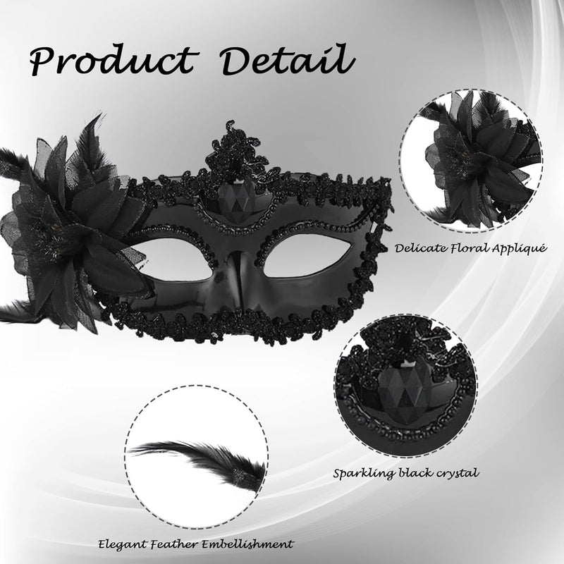 2 Pack Couple Masquerade Masks, Venetian Party Eye Mask Classic Mardi Gras Mask for Couples Women Men