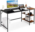 COSTWAY 55” Computer Desk, PC Laptop Desk with Storage Shelves, Large Computer Desk with Splice Board, Adjustable Foot Pads, Industrial Home Office Desk for Writing, Study, Game (Rustic Brown)