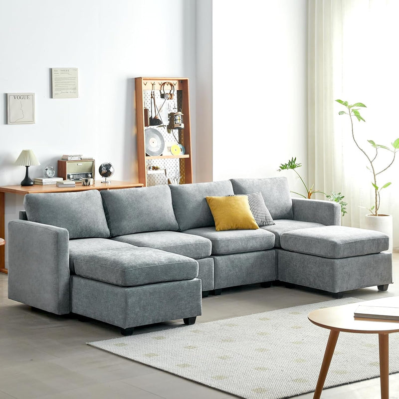 Cpintltr Storage Couch,Modular Sectional Seat Futon Sofa,L-Shaped Couch Linen Fabric with Reversible Chaise Sofa Bed with Ottomans,Seats Furniture for Living Room Apartment Office