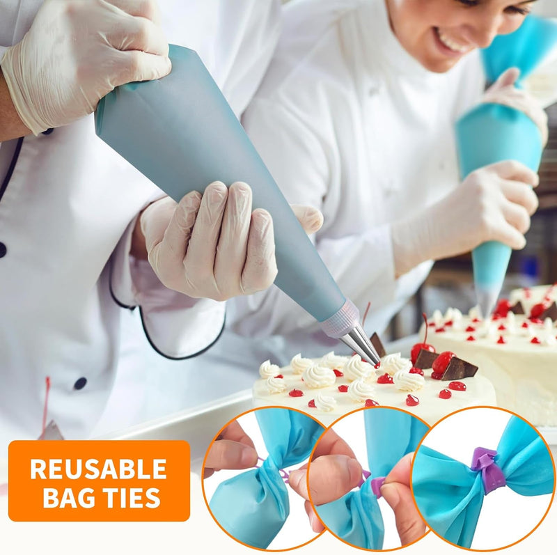 ALLTOP Piping Bags and Tips Set -Ultimate Cake Decorating Supplies Kit - Included 100 Disposable Pastry Bags, 1 Reusable Silicone Bag, 2 Couplers, 12 Frosting Tips, 2 Ties, 3 Icing Scrapers for Baking