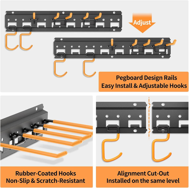 Garage Tool Organizer Wall Mount - Heavy Duty Garage Storage and Organization Garden Tool Organizer with Adjustable Pegboard Hooks Yard Shed Rack for Broom Mop Shovels Rake Trimmers, 48 Inch