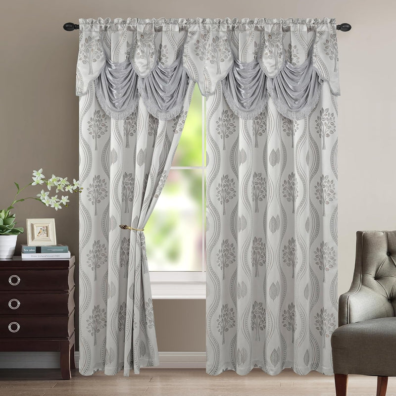 Elegant Comfort Luxurious Beautiful Curtain Panel Set with Attached Valance and Backing 54" X 84 Inch (Set of 2), Beige