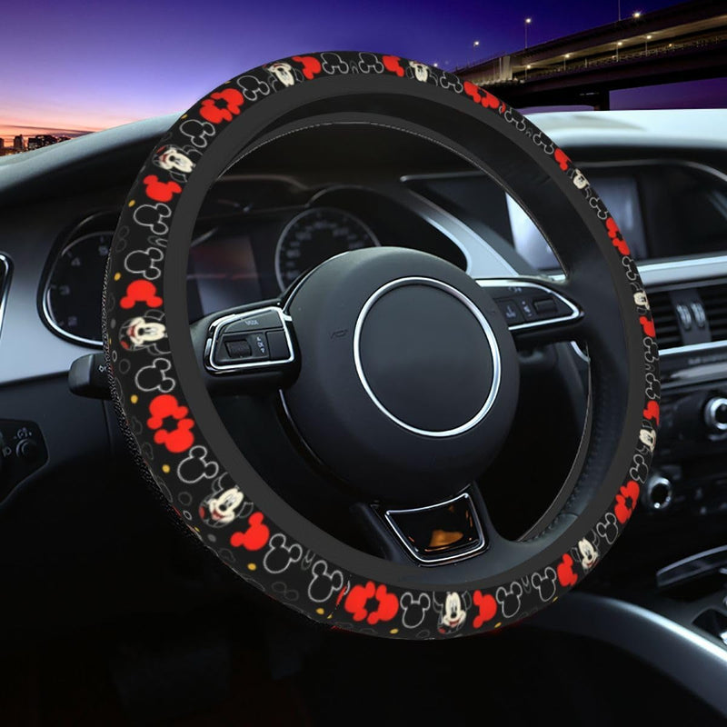 Cute Mouse Steering Wheel Cover Elasticity Car Accessories Cloth Soft Black 15 Inch Steering Wheel Covers Universal for Women Men