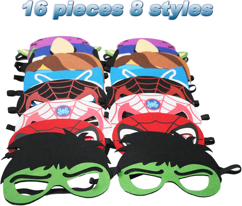 16 Packs Superhero Masks Party Favors for Kids, Superhero Party Supplies for Kids Dress up Birthday Gift Halloween Cosplay Party Masks Party Supplies