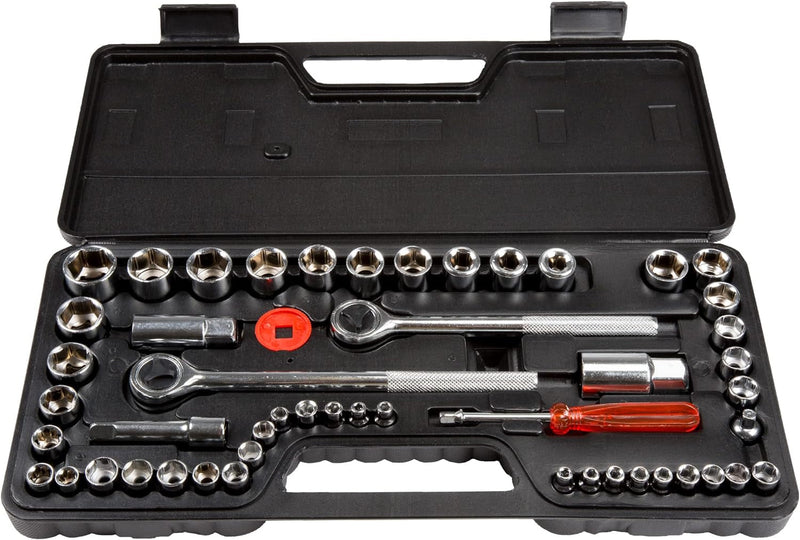 52-Piece Drive Socket Set - 1/4, 3/8 and 1/2 Sockets - SAE and Metric Tools for Mechanics, Craftsmen, and Homeowners - Tool Kit by Stalwart