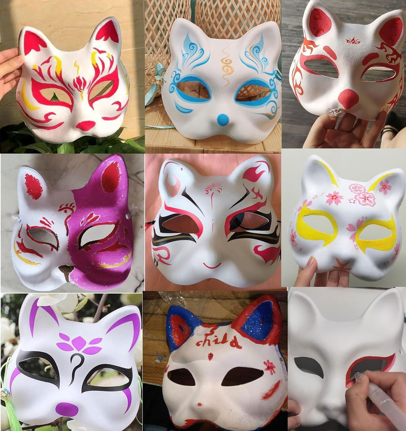 Cat Mask White Paper Cat Masks Blank Fox Mask Unpainted Half Facemasks DIY Paint Masquerade Mask Costume Prop