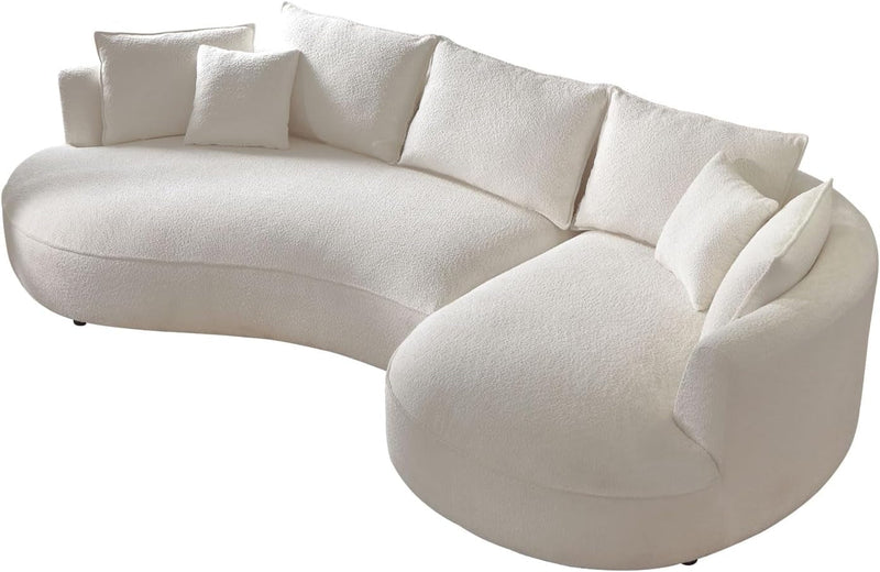 124.8'' Modern Curved Fabric Sectional Sofa Couch, Upholstered Couch with Pillows, Right Hand Facing Sofa for Living Room (White Right-Facing)