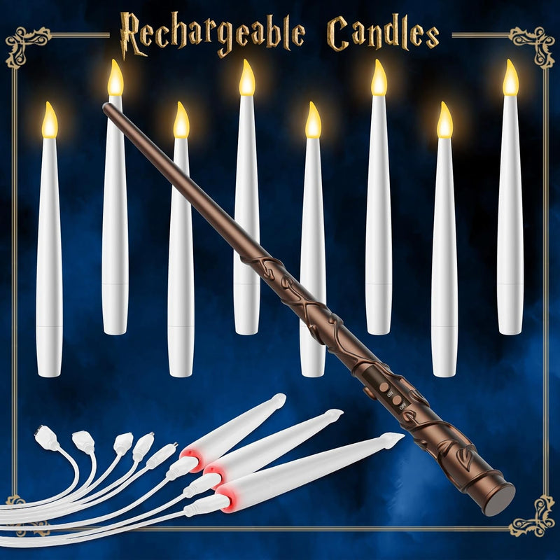 Floating Candles with Wand 10Pcs - Halloween Decorations Magic Hanging Candles Flickering Warm Light LED Flameless Candles with Remote, Christmas Lights for Window Home Bedroom Birthday Party Decor