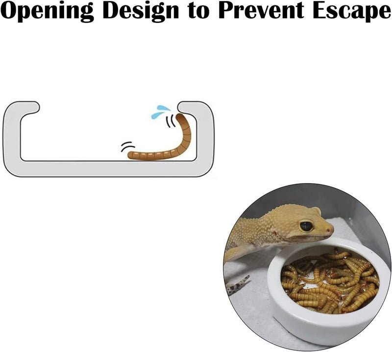 2 Pcs Reptile Food Bowl Ceramic Water Feeder Bowls Anti- Escape Mini Reptile Feeder for Lizard, Gecko Etc, Round