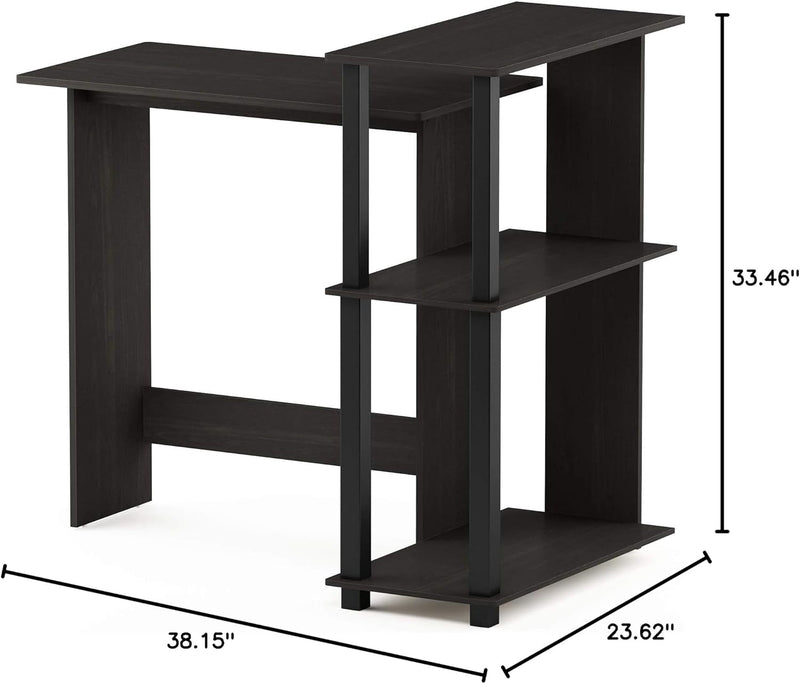 Furinno Abbott Corner Computer Desk with Bookshelf, Espresso/Black