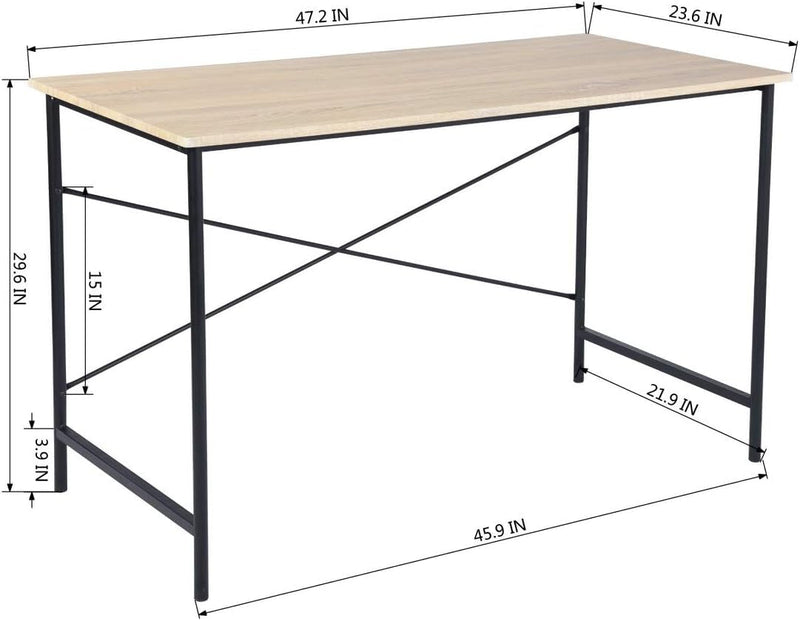 Furniturer Computer Desk 42.7-Inch Home Office Desk Student Writing Desk with Metal Legs Wood Top Modern Simple Workstation for Small Rooms, 42.7 X 23.6 X 29.7 In, Oak and Black