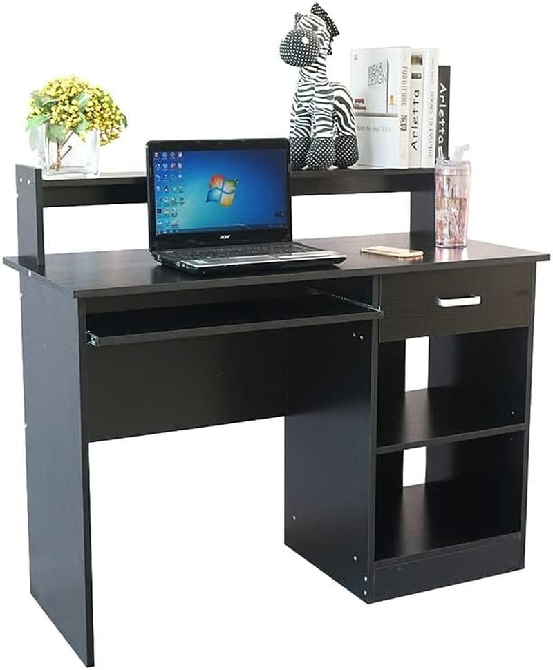 Computer Desk, Home Office Workstation Laptop Table with Storage Drawer & Keyboard Tray, E1 15MM Chipboard PC Laptop Desk, Modern Style Study Writing Desk, Black