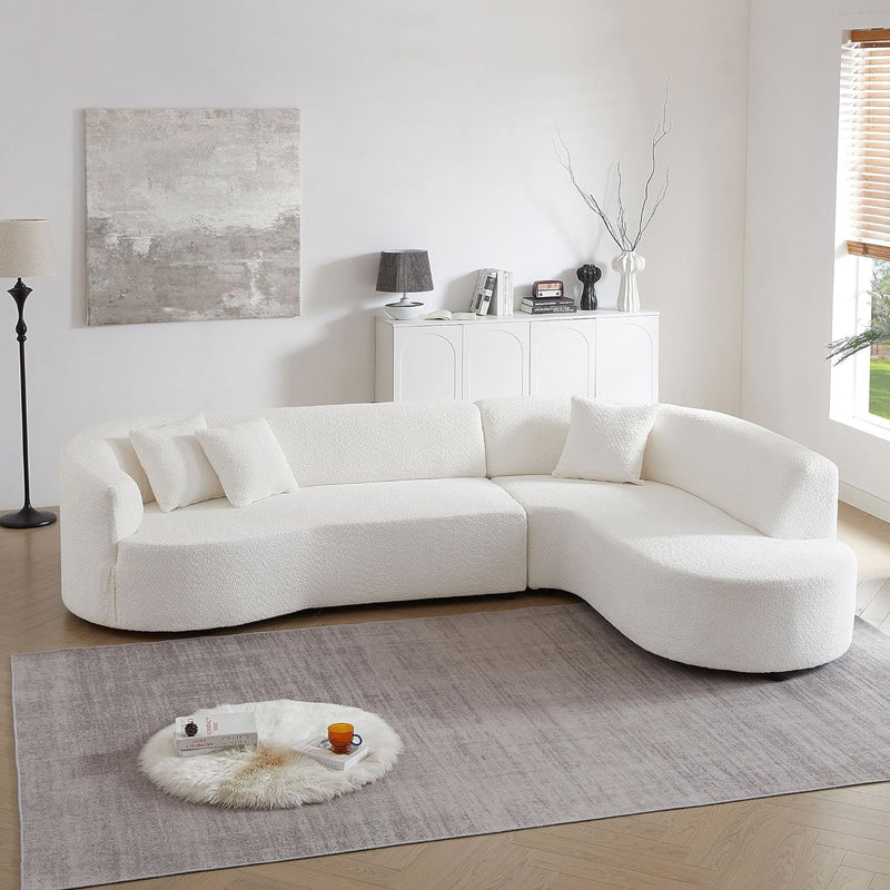 120.07'' Modern Sofa Curved Sofa & Couch for Living Room L-Shape Couch Luxury Sectional Sofa Oversized Minimalist Style Comfy Couch Sleeper Apartment Reception Space Left Chaise White