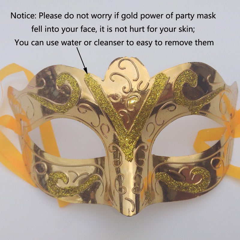 Arlai Pack of 12, Gold Shining Plated Party Mask Wedding Props Masquerade Mardi Gras Mask