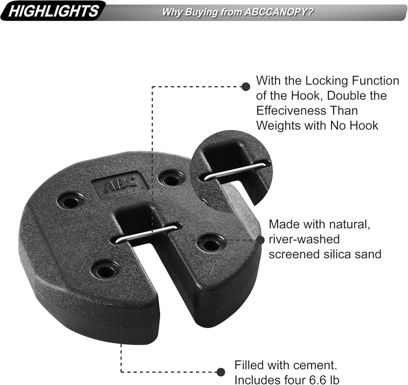 ABCCANOPY Easy Canopy Weights with Lock Design for Wind Resistance, No Sliding, Stably Secure Tents, Canopies, and Umbrellas at Outdoor Events, 4Pack (27LB)