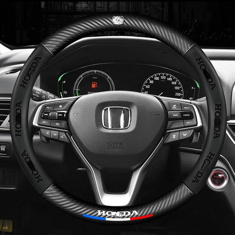 For Honda CRV Accessories Car Accessories Steering Wheel Cover Carbon Fiber Print and Leather Diverse Cars Durable Cover with Anti-Slip Lining for Diameter of 14.5"-15"Wheels (Carbon Fiber+Leather)