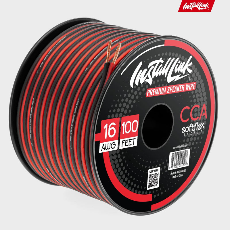 16 AWG Gauge Speaker Wire Cable Stereo, Car or Home Theater, CCA (100 Feet) by Install Link