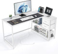 55 Inch Reversible L Shaped Desk with Power Outlets, Computer Desk with Shelf Gaming Desk with Drawer, Home Office Desk Corner Desk (Black)