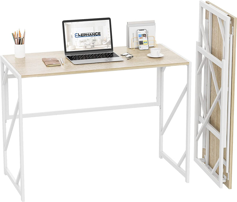 Elephance Folding Desk Writing Computer Desk for Home Office, No-Assembly Study Office Desk Foldable Table for Small Spaces