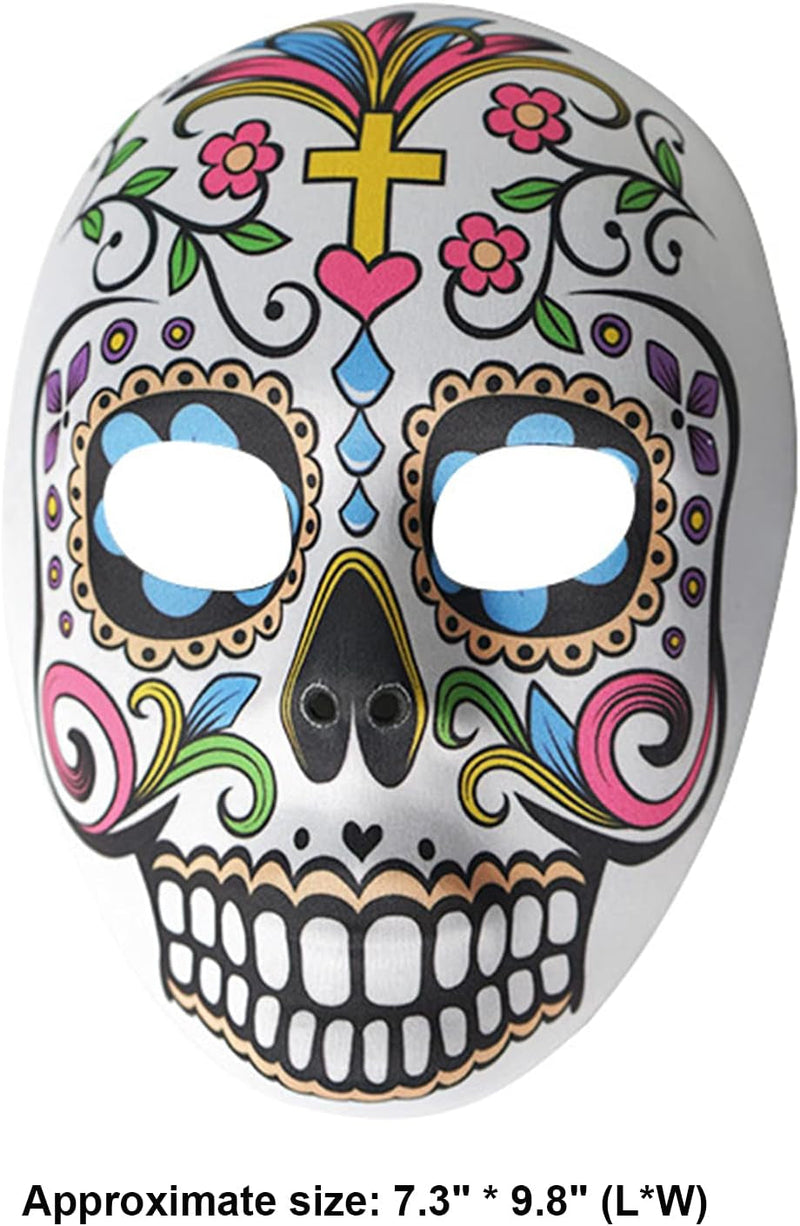 2 Pcs Day of the Dead Sugar Skull Mask Halloween Full Face Mask Women Zombie Skeleton Bone Flower Leaf Masquerade Party Mask for Birthday Festival Holiday Carnival Bar Cosplay Mexican Party Supplies