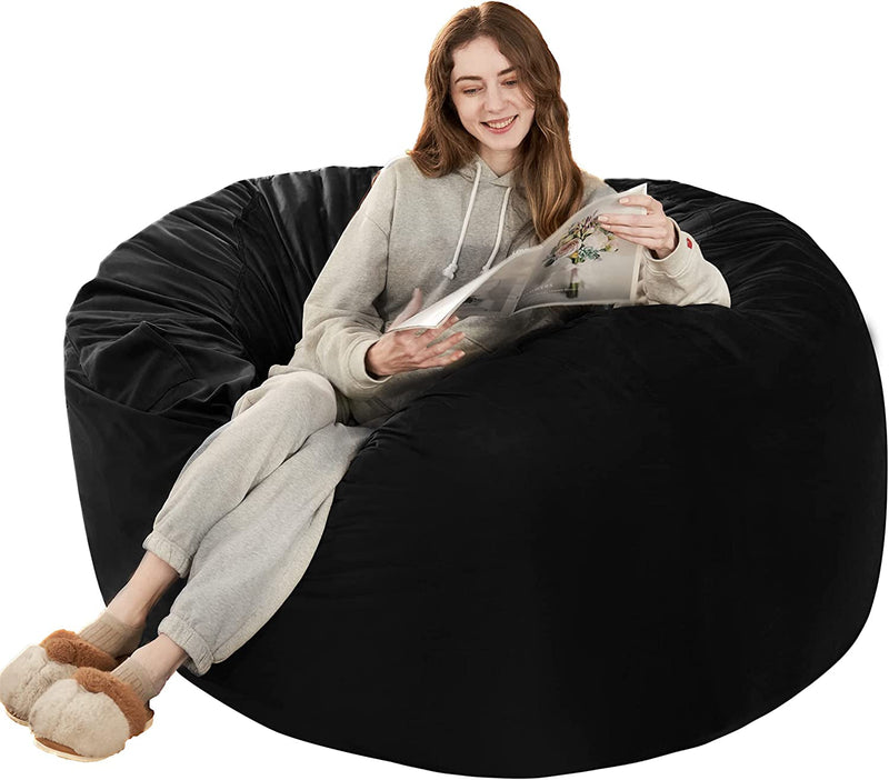 HABUTWAY Bean Bag Chair 3Ft Luxurious Velvet Ultra Soft Fur with High-Rebound Memory Foam Bean Bag Chairs for Adults Plush Lazy Sofa with Fluffy Removable Sponge 3'(Black New)