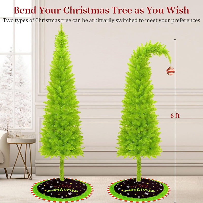 Bendable Christmas Tree 6Ft, Pencil Christmas Tree Skinny Artificial Christmas Tree Stand Whimsical Christmas Tree, Lime Green Christmas Tree Outdoor Christmas Trees Christmas Decorations