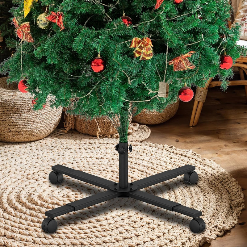 Christmas Tree Stand for Artificial Tree, Extendable Heavy Duty Tree Stand Base with Universal Wheel for 6 to 7.5 FT Artificial Trees, Fits 0.5-0.86 Inch Tree Pole, Black