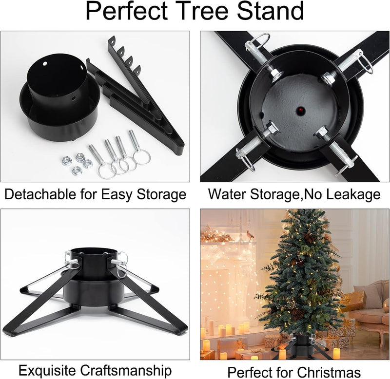 Christmas Tree Stand for Live Tree, Adjustable Metal Tree Holder for Real Christmas Tree Fits up to 8 Ft, Heavy Duty Christmas Tree Stand Base for Xmas Tree Decoration 1.38 to 3.3 Inch Trunk Diameter