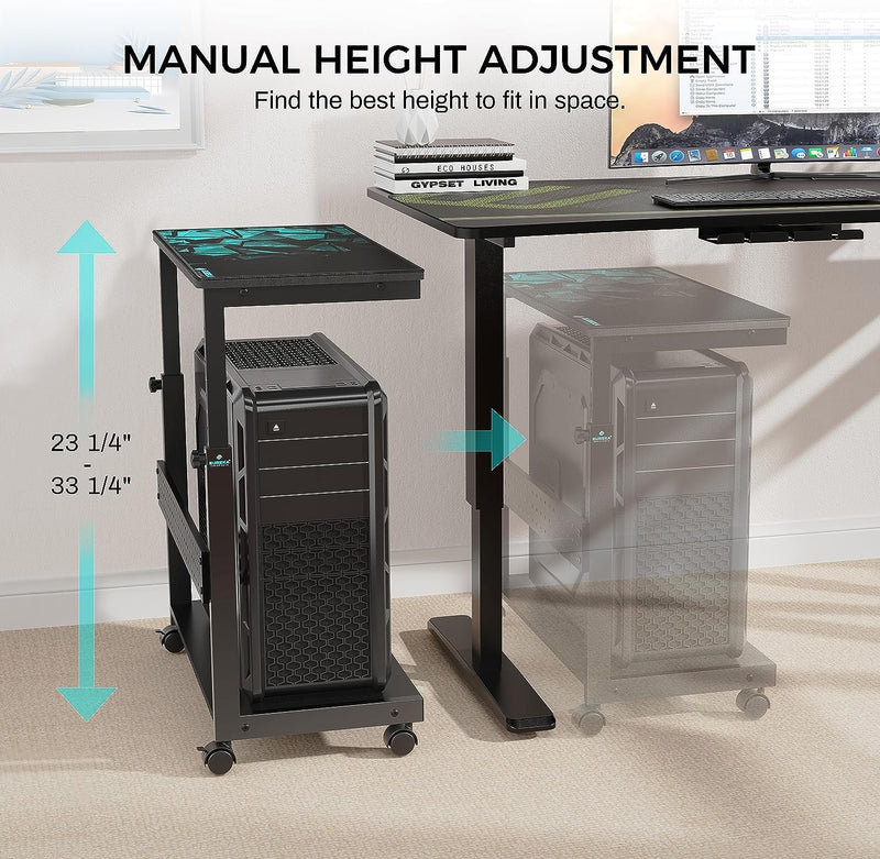 EUREKA ERGONOMIC Height Adjustable Computer Tower Stand, 2-Tier Atx-Case CPU Holder Cart under Desk Mobile PC Standing Table Home Office Gaming Accessories W/Rolling Wheels & Mouse Pad, Black